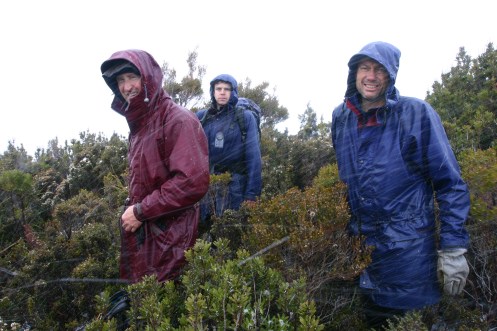 Dale, Matt and Richard on the summit of the Princess Range in snowfall 1