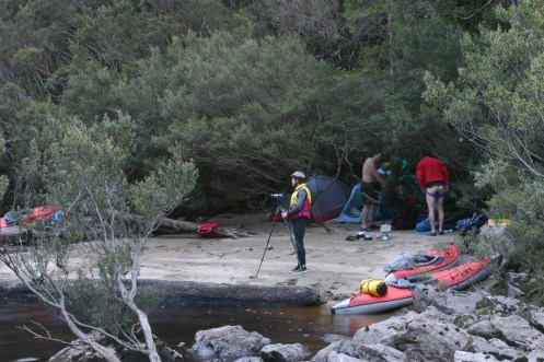 Matt, Richard, Dale setting up camp, mid Franklin River